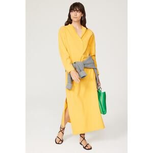 DONNI Yellow 100% Cotton Long Sleeve Tunic Maxi Dress Size Medium